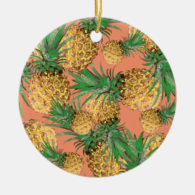 Tropical Yummy Pineapple Pattern Ceramic Tree Decoration (Front)