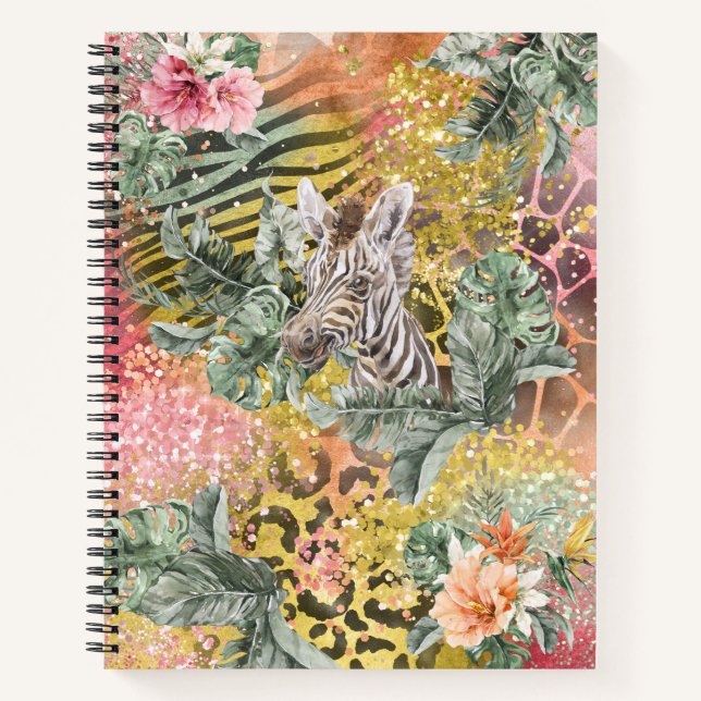 Tropical Zebra on Animal Print Notebook (Front)