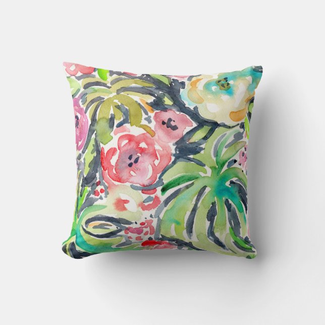 Tropicalia Watercolor Floral Cushion (Front)