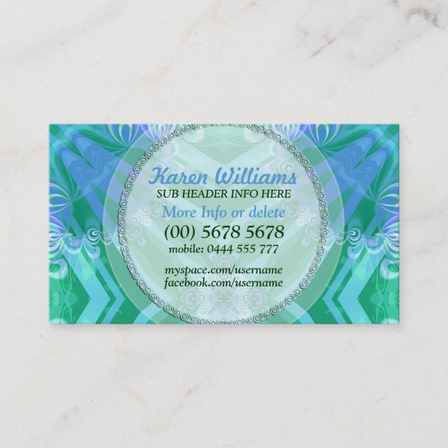 Tropicana Blue Aqua Green Textile Business Card (Front)