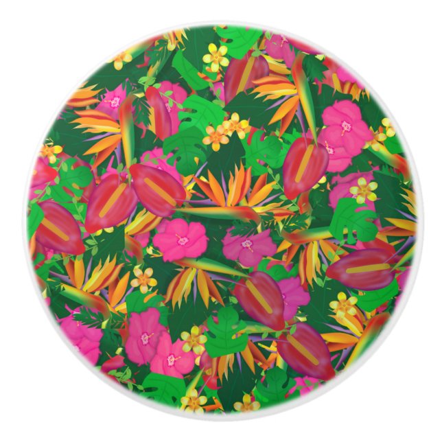 Tropicana Garden Tropical Floral Flowers Ceramic Knob (Front)