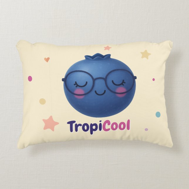 TropiCool Blueberry – Kawaii Fruit  Decorative Cushion (Front)