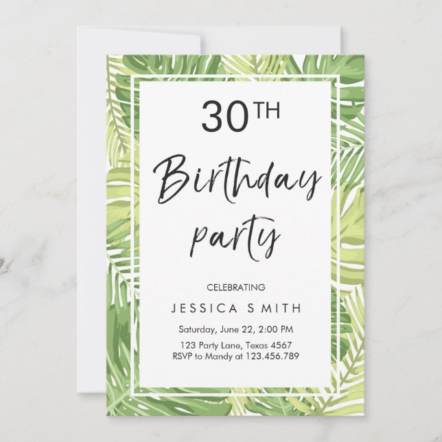 Tropics Birthday Invitation Tropical Hawaii 30th (Front)