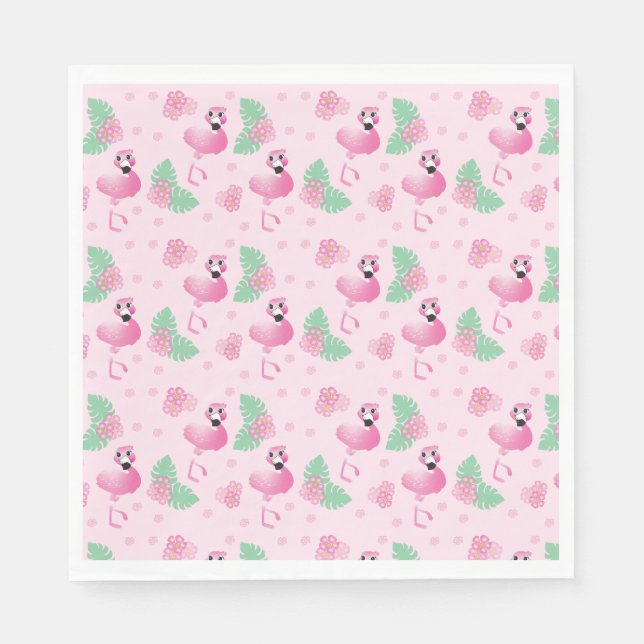 Tropics Flamingo Bird Flower Pattern Tropical Pink Napkin (Front)