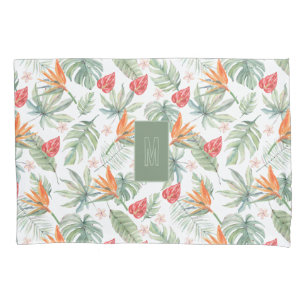 Tropics Flower Foliage Fantasy with Monogram Pillowcase