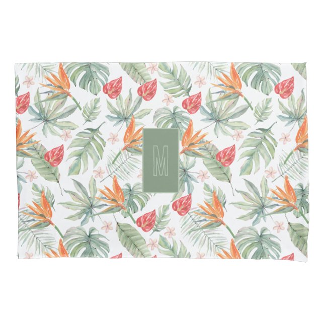 Tropics Flower Foliage Fantasy with Monogram Pillowcase (Front)