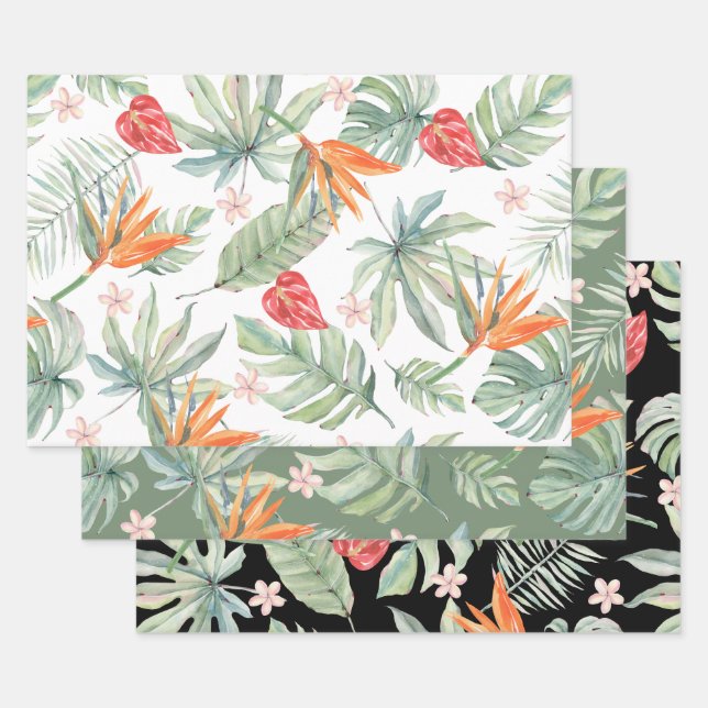  Tropics Flower Foliage Fantasy with Monogram Wrapping Paper Sheet (Set)