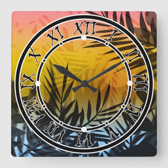 tropics, summer square wall clock (Front)