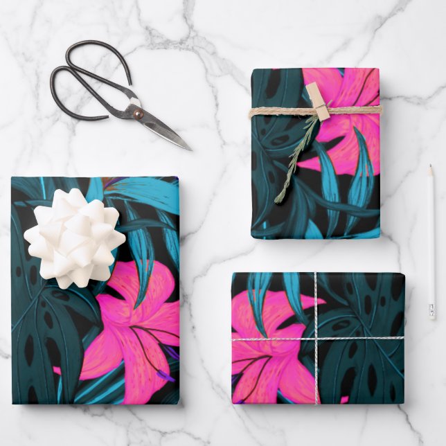 Tropigoth tropical goth flowers hawaii exotic wrapping paper sheet (Front)