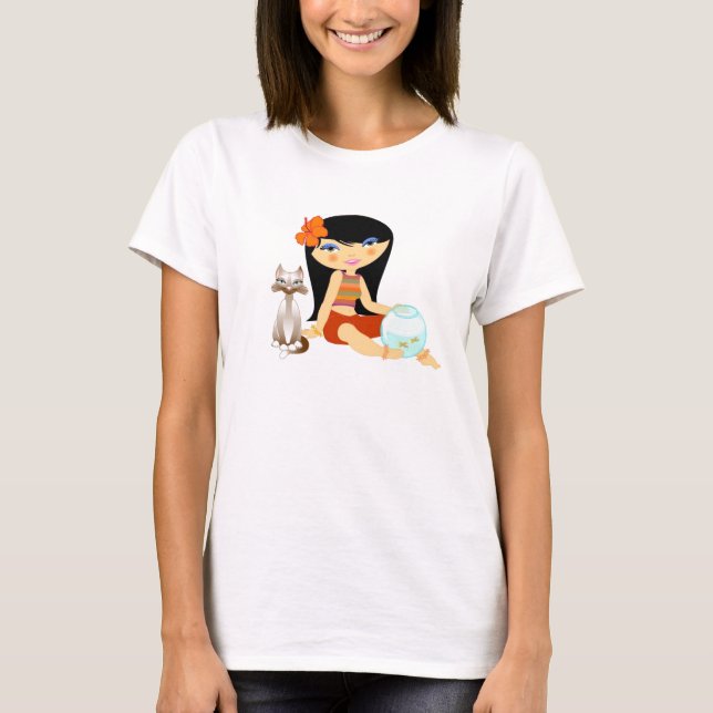 Tropo Girl and cat T-Shirt (Front)