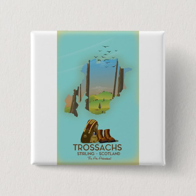 Trossachs Stirling Scotland hiking poster 15 Cm Square Badge (Front)