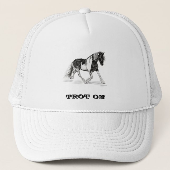 Trot On Black and White Gypsy Horse Baseball Hat (Front)