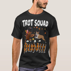 Trot Squad Running Plaid Boston Terrier With Turke T-Shirt