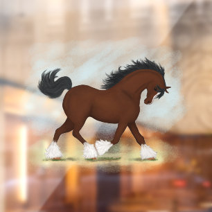 Trotting Bay Clydesdale Horse Equestrian Decal