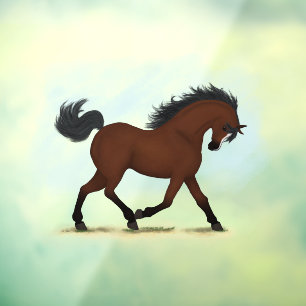 Trotting Bay Horse with Blaze Equestrian Decal