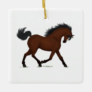 Trotting Bay Horse With Blaze Equestrian Pony Cob Ceramic Ornament