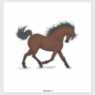 Trotting Bay Horse With Blaze Farm or Ranch