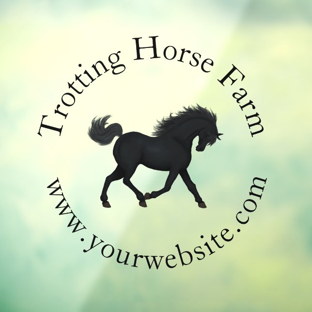 Trotting Black Horse Circular Text Equestrian Window Cling (Sheet 3)