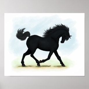 Trotting Black Horse or Pony Equestrian Poster