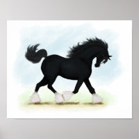 Trotting Black Shire Horse Equestrian
