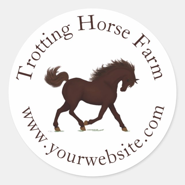Trotting Brown Horse Circular Text Equestrian Classic Round Sticker (Front)