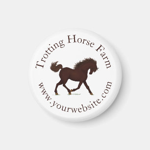 Trotting Brown Horse Circular Text Equestrian Magnet