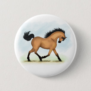 Trotting Buckskin Horse Equestrian 6 Cm Round Badge