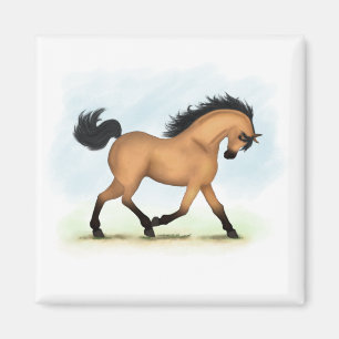 Trotting Buckskin Horse Equestrian Magnet