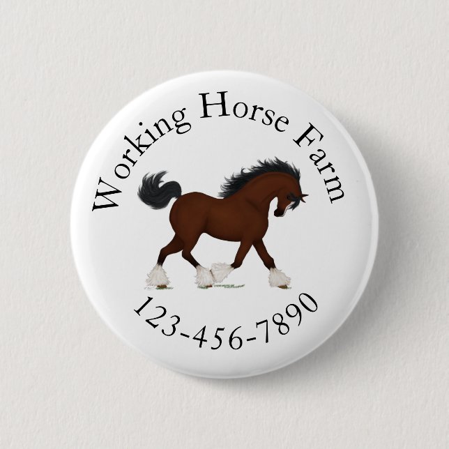 Trotting Clydesdale Horse Circular Text Custom 6 Cm Round Badge (Front)