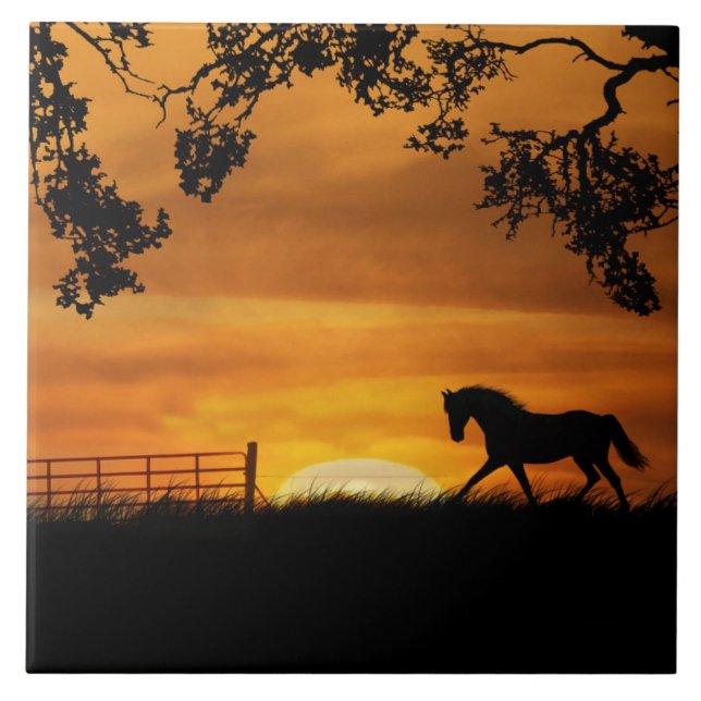 Trotting Horse and Sunrise Art Tile (Front)