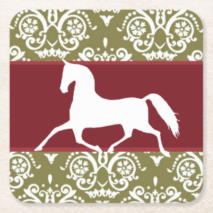 Trotting Horse Holiday Christmas Square Paper Coaster