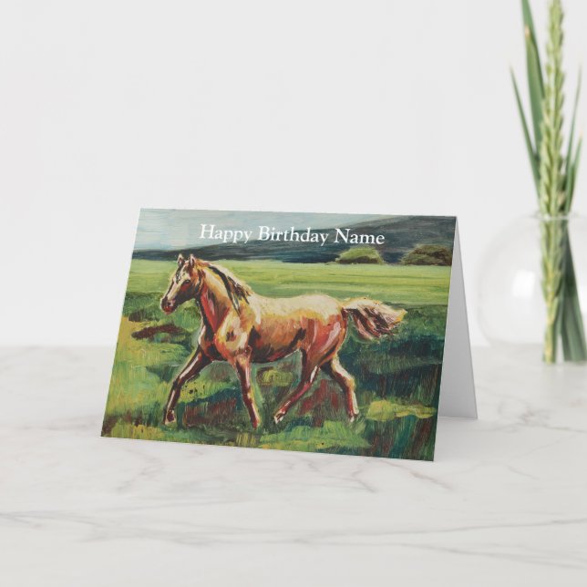Trotting Horse Oil Painting Happy Birthday Card (Front)