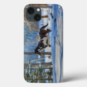 Trotting Pinto Paint Stallion & Winter Snows iPhone 13 Case