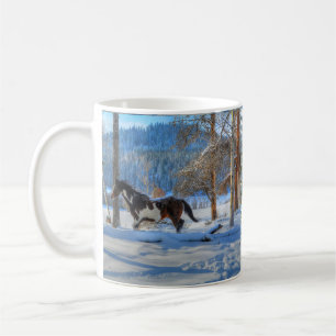 Trotting Pinto Paint Stallion & Winter Snows Coffee Mug