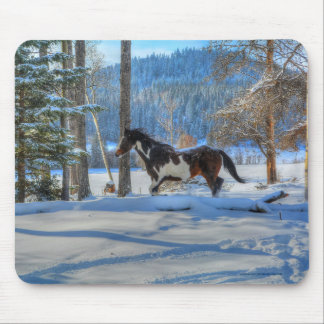 Trotting Pinto Paint Stallion & Winter Snows Mouse Mat