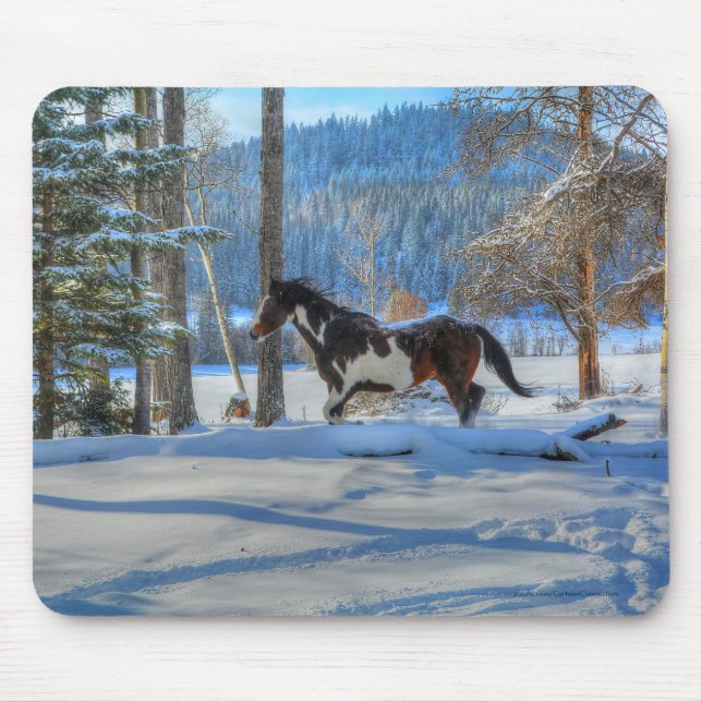 Trotting Pinto Paint Stallion & Winter Snows Mouse Mat (Front)
