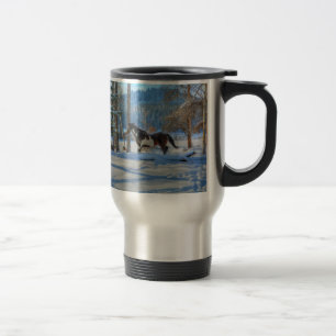 Trotting Pinto Paint Stallion & Winter Snows Travel Mug