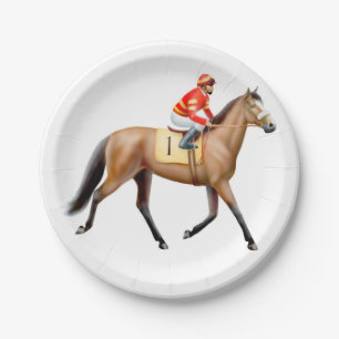 Trotting Thoroughbred Racehorse Paper Plates