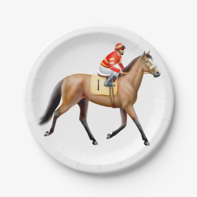 Trotting Thoroughbred Racehorse Paper Plates (Front)