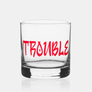 TROUBLE Red Graffiti Whiskey Glass