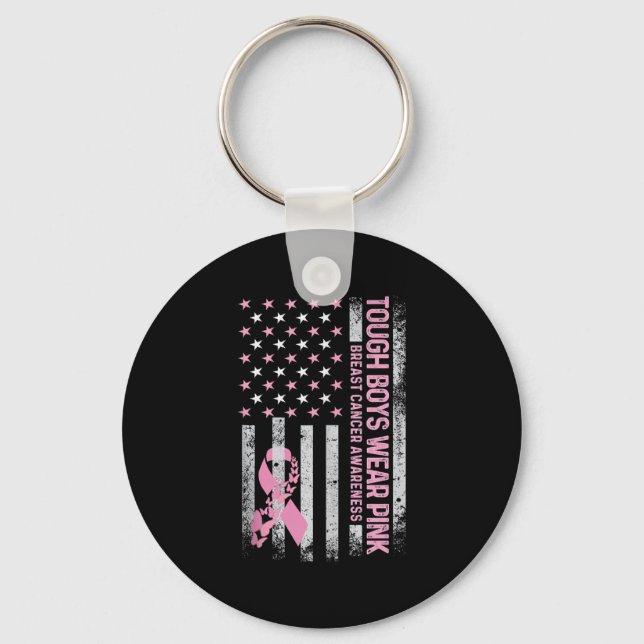 Trough Boy Wears Pink Breast Cancer Awareness Usa  Key Ring (Front)