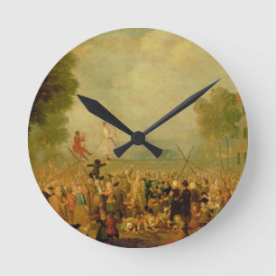 Troupe of Actors Performing on a Tightrope Round Clock