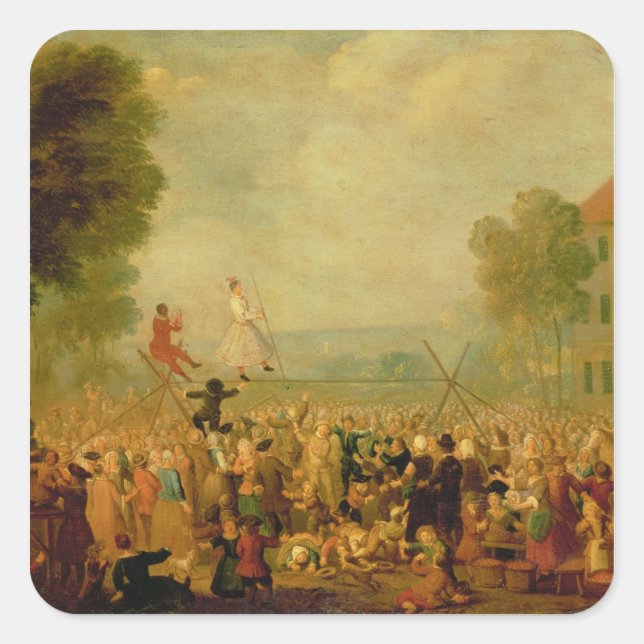 Troupe of Actors Performing on a Tightrope Square Sticker (Front)
