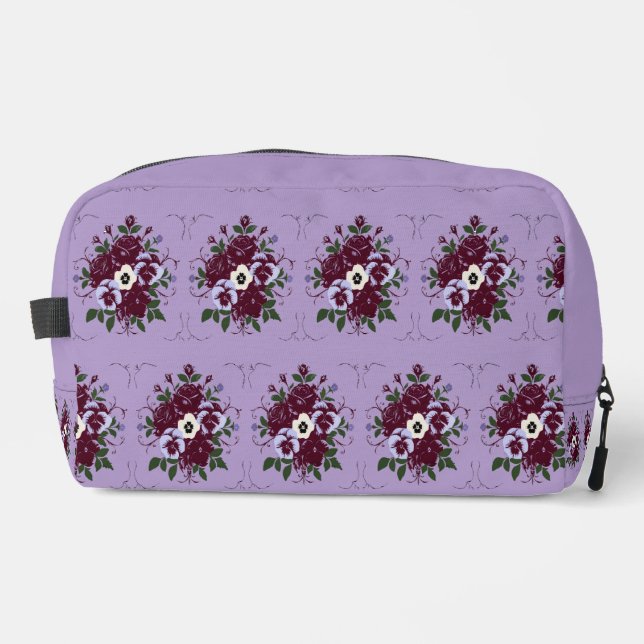 Trousse de Toilette Motif Floral Violettes Dopp Kit (Front)