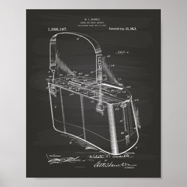 Trout Basket 1921 Patent Art Chalkboard Poster (Front)