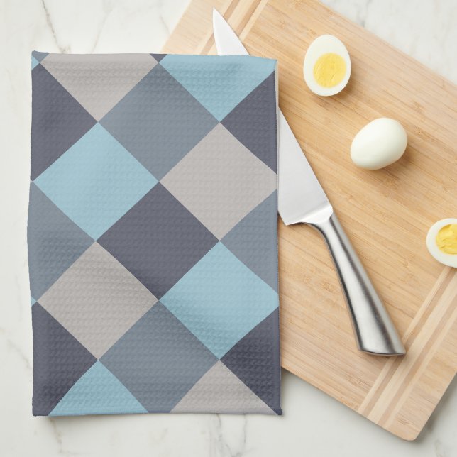 Trout Blue Grey Cotton Seed Plaid Tea Towel (Quarter Fold)