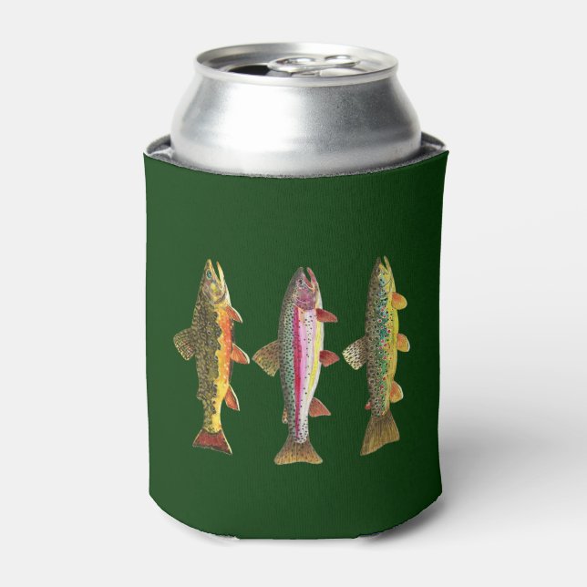 Trout! Brook, Rainbow, Brown - Fishing Ichthyology Can Cooler (Can Front)
