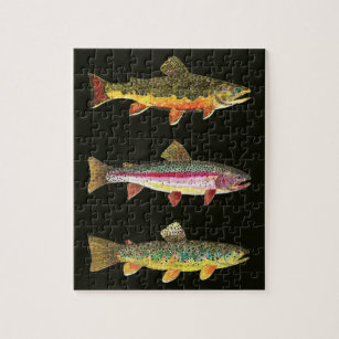 Vintage Brook Trout Fish, Sports Fishing Fisherman Jigsaw Puzzle