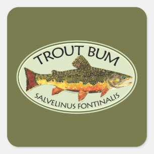 TROUT BUM - Brook Trout Brookie Fly Fishing Square Sticker