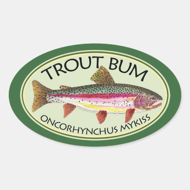 Trout Bum Fishing Oval Sticker (Front)